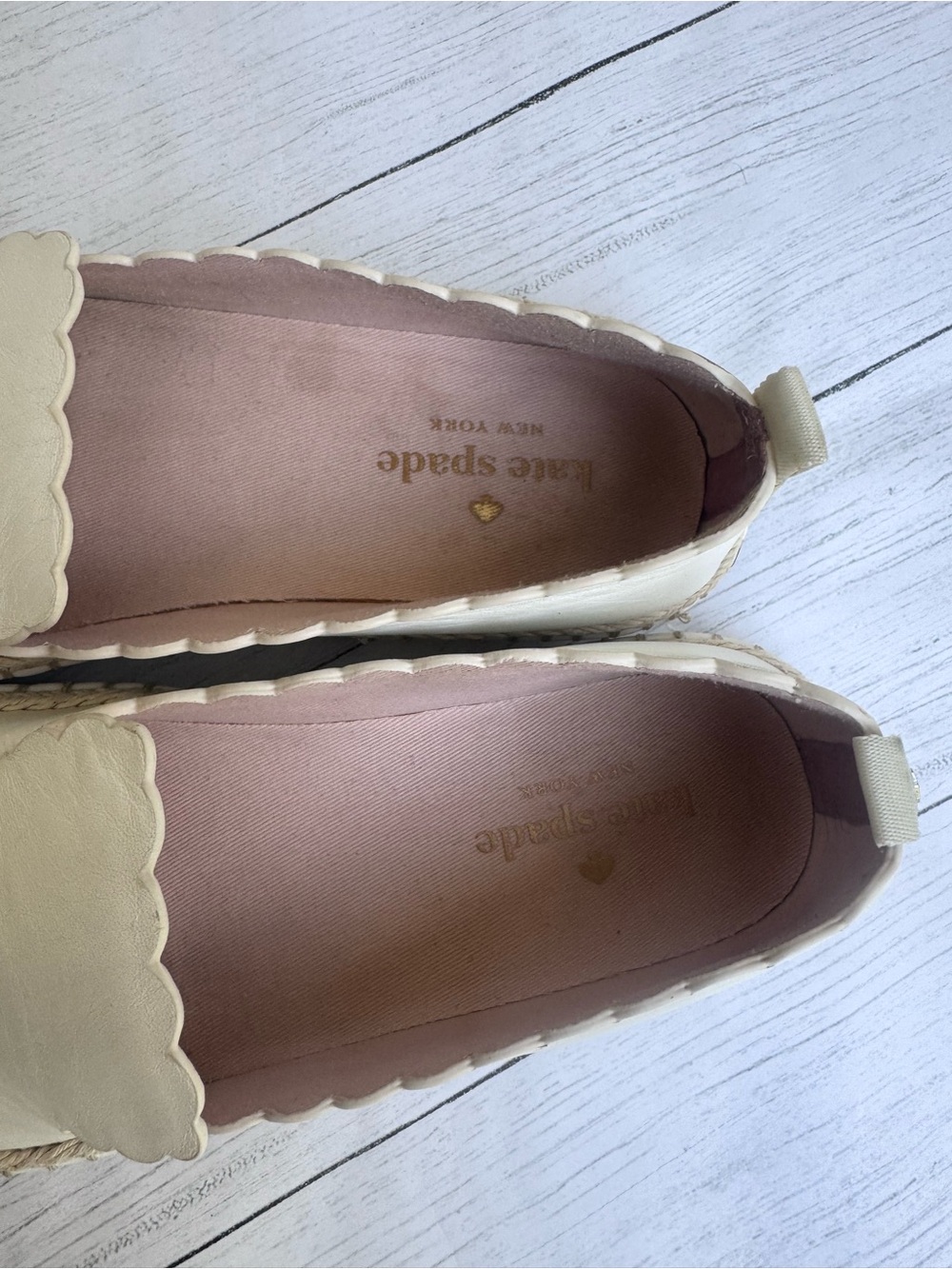 Kate Spade White Leather Scallop Espadrille Slip On Sneakers Size 7.5 Coastal - Picture 14 of 16